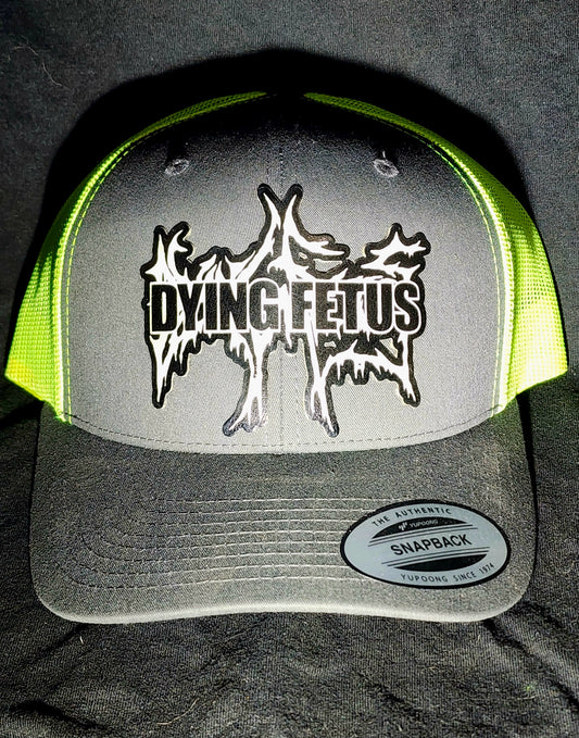 Dying Fetus Logo Trucker Hat | Laser Engraved Faux Leather Patch | Adjustable Mesh Cap