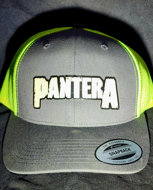 Pantera Logo Trucker Hat | Laser Engraved Faux Leather Patch | Adjustable Mesh Cap