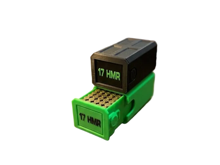 17HMR Stackable Sliding Tray Ammo Container 50 Rounds Compact Dual Locking Mechanism EDC Range Day 3D Printed Secure Closure