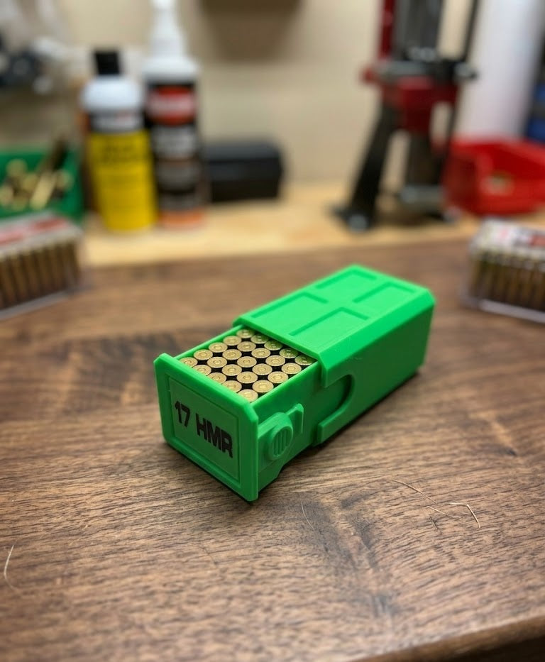 17HMR Stackable Sliding Tray Ammo Container 50 Rounds Compact Dual Locking Mechanism EDC Range Day 3D Printed Secure Closure