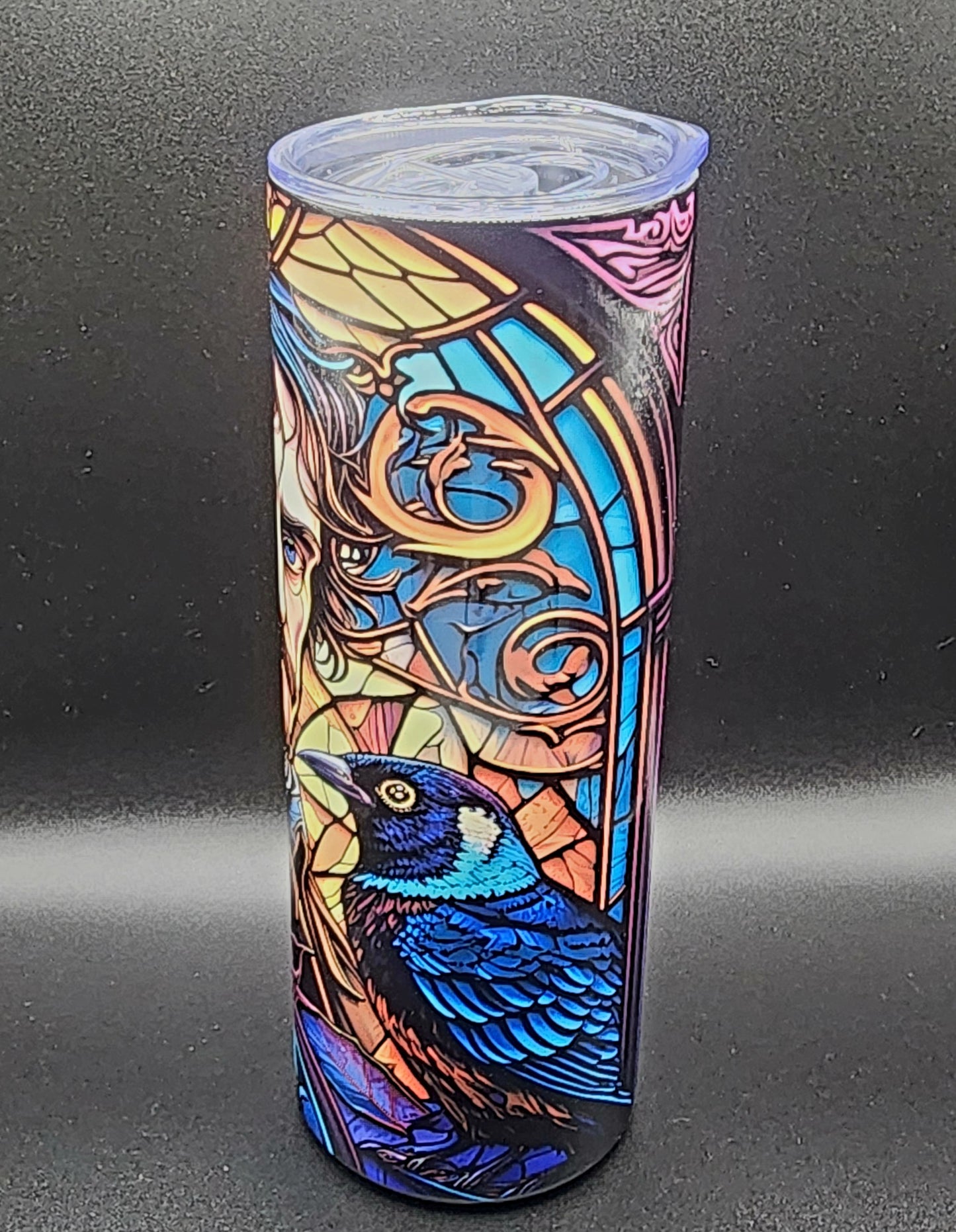 20oz Stainless Steel Tumbler, Edgar Allan Poe, Stained Glass, The Raven, Gothic, Poems