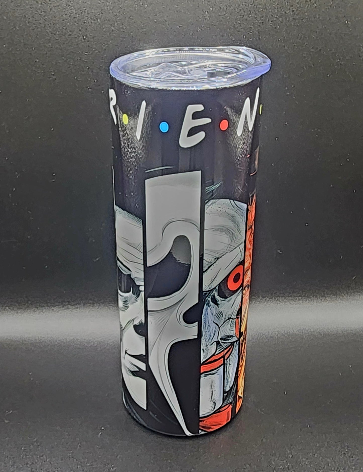 20oz Stainless Steel Tumbler, Horror Icons, Friends, Jason Voorhees, Freddy Kreuger, Michael Myers, Chucky