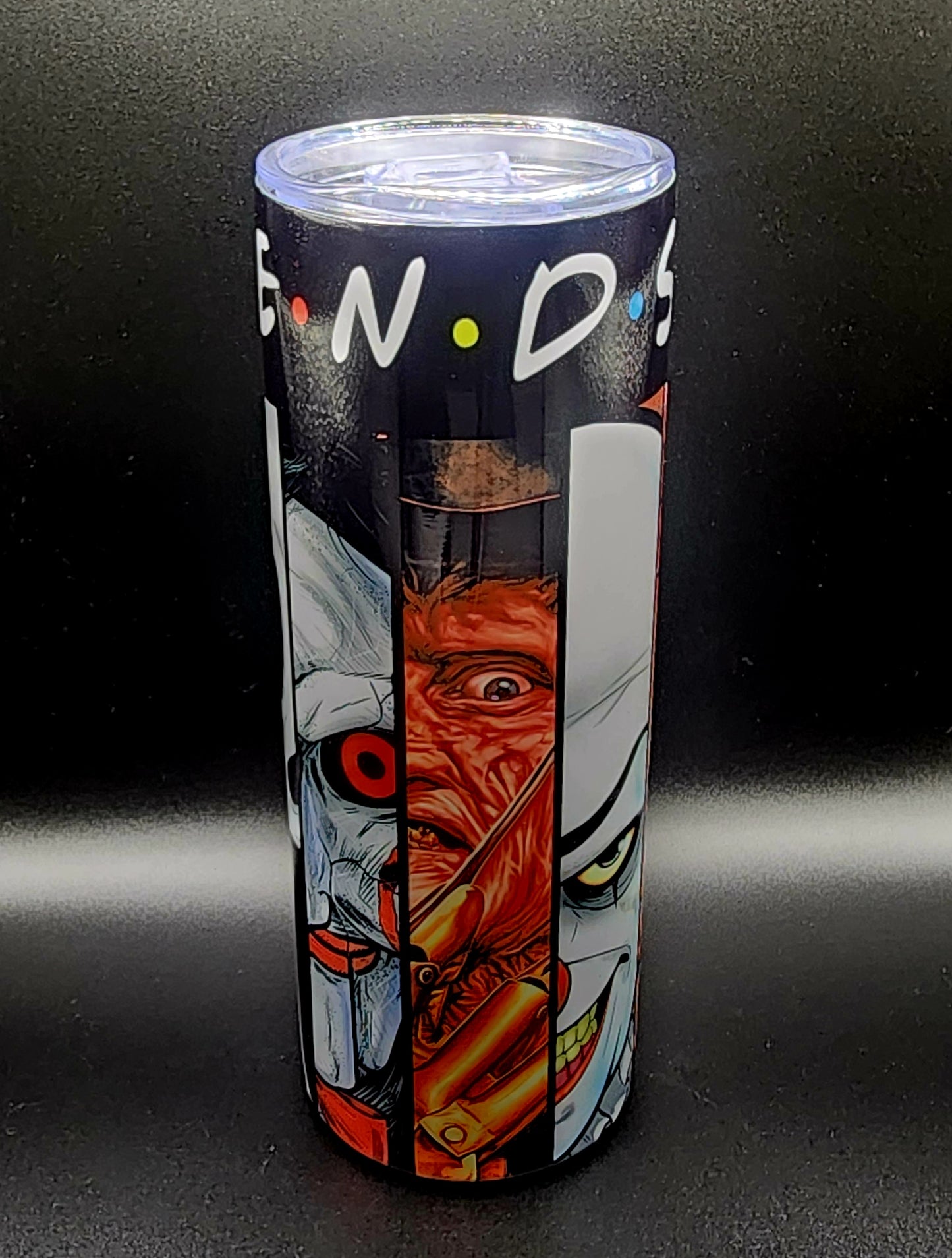 20oz Stainless Steel Tumbler, Horror Icons, Friends, Jason Voorhees, Freddy Kreuger, Michael Myers, Chucky