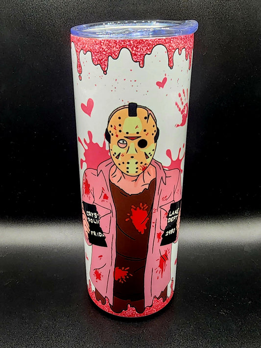 20oz Stainless Steel Tumbler Jason Voorhees Pink Bitches Be Trippin Friday The 13th Camp Crystal Lake