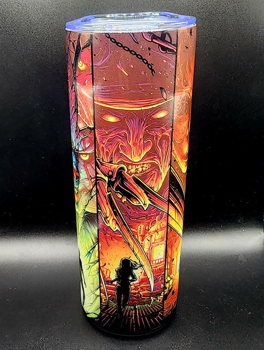 20oz Stainless Steel Tumbler Horror Icons Freddy Jason Michael Pinhead Pennywise Bright Colors