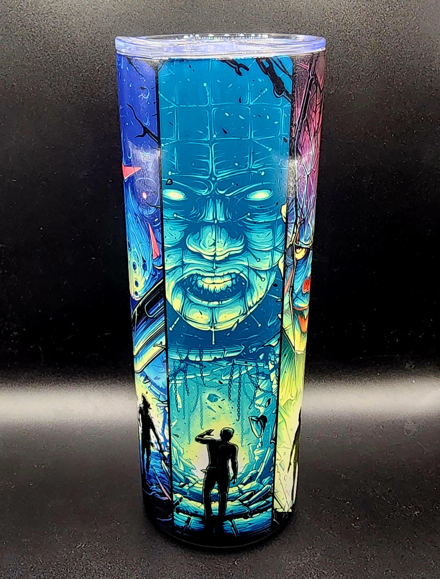 20oz Stainless Steel Tumbler Horror Icons Freddy Jason Michael Pinhead Pennywise Bright Colors