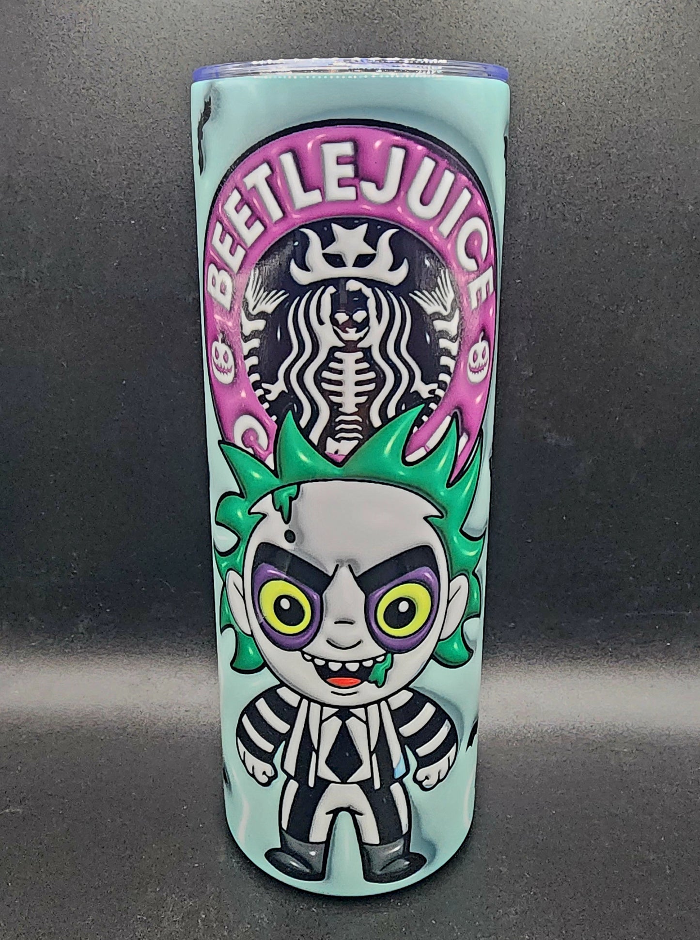 20oz Stainless Steel Puffy Tumbler Horror Movie Goth Movies Beetlejuice Dark Comedy Tim Burton Michael Keaton