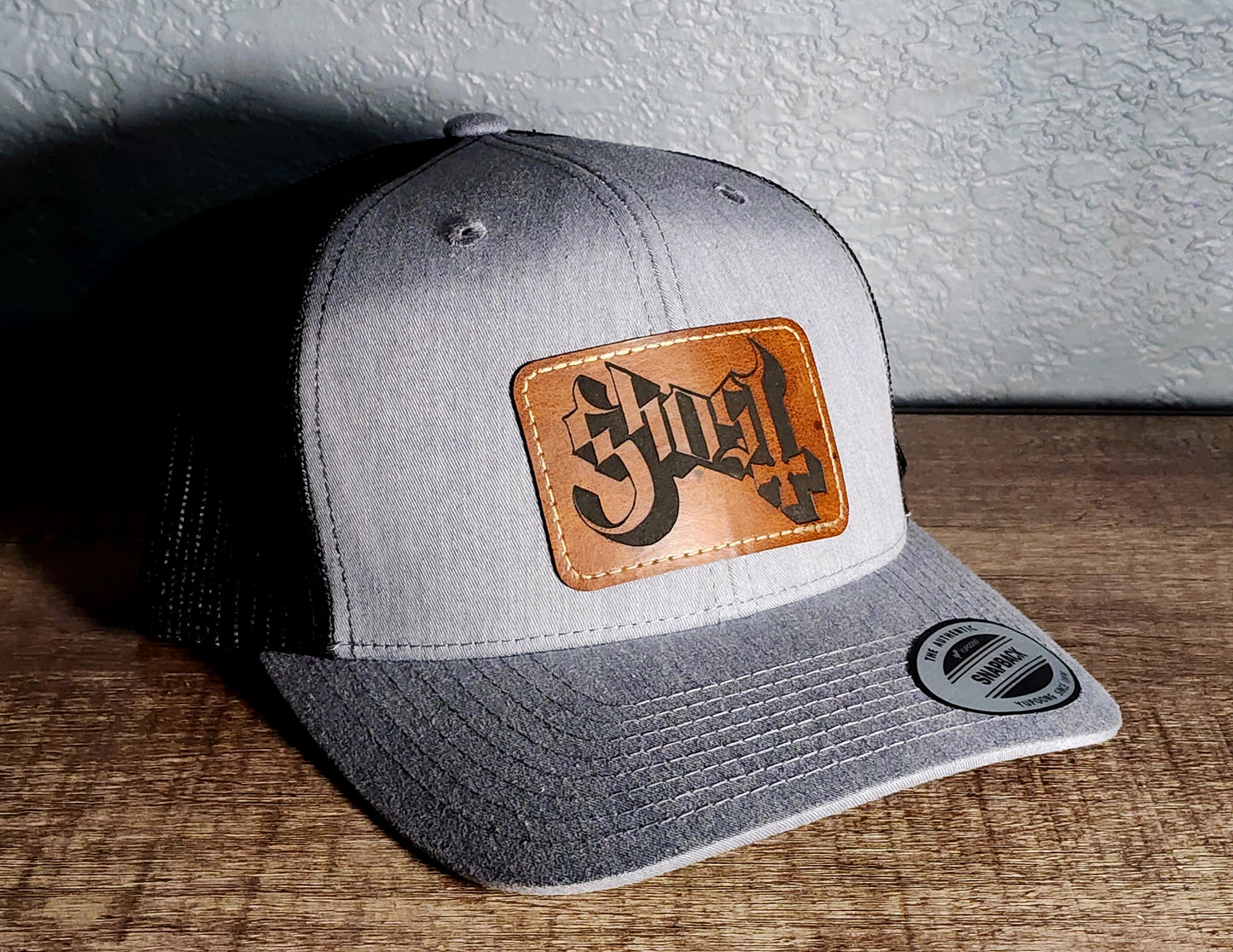 Ghost Band Logo Trucker Hat Laser Engraved Leatherette Patch