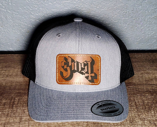 Ghost Band Logo Trucker Hat Laser Engraved Leatherette Patch