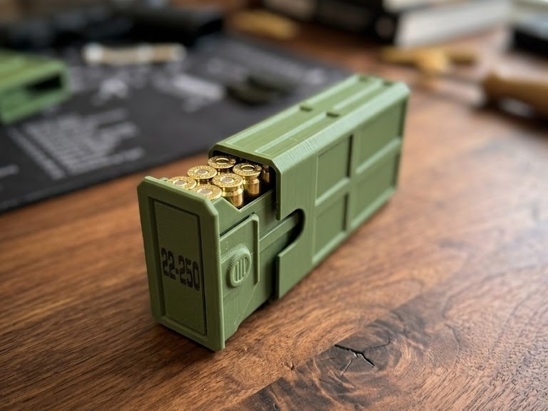 22-250 20-Round Stackable Ammo Case with Sliding Tray | 3D Printed Ammunition Storage