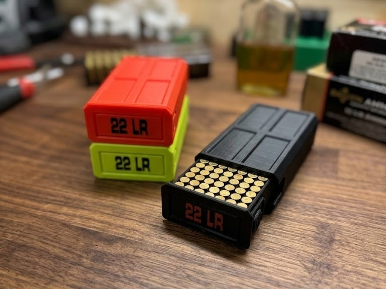 22LR Stackable Sliding Tray Ammo Container 50 Rounds Compact Dual Locking Mechanism EDC Range Day 3D Printed Secure Closure