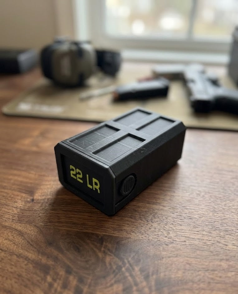 22LR Stackable Sliding Tray Ammo Container 50 Rounds Compact Dual Locking Mechanism EDC Range Day 3D Printed Secure Closure