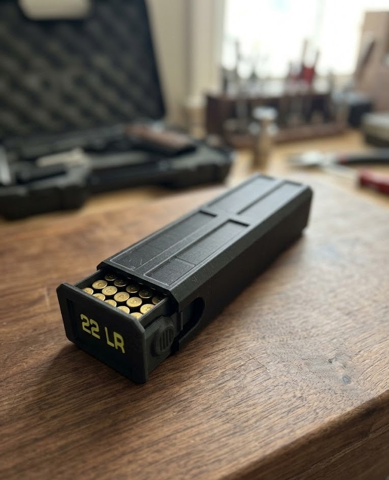 22LR Stackable Sliding Tray Ammo Container 50 Rounds Compact Dual Locking Mechanism EDC Range Day 3D Printed Secure Closure