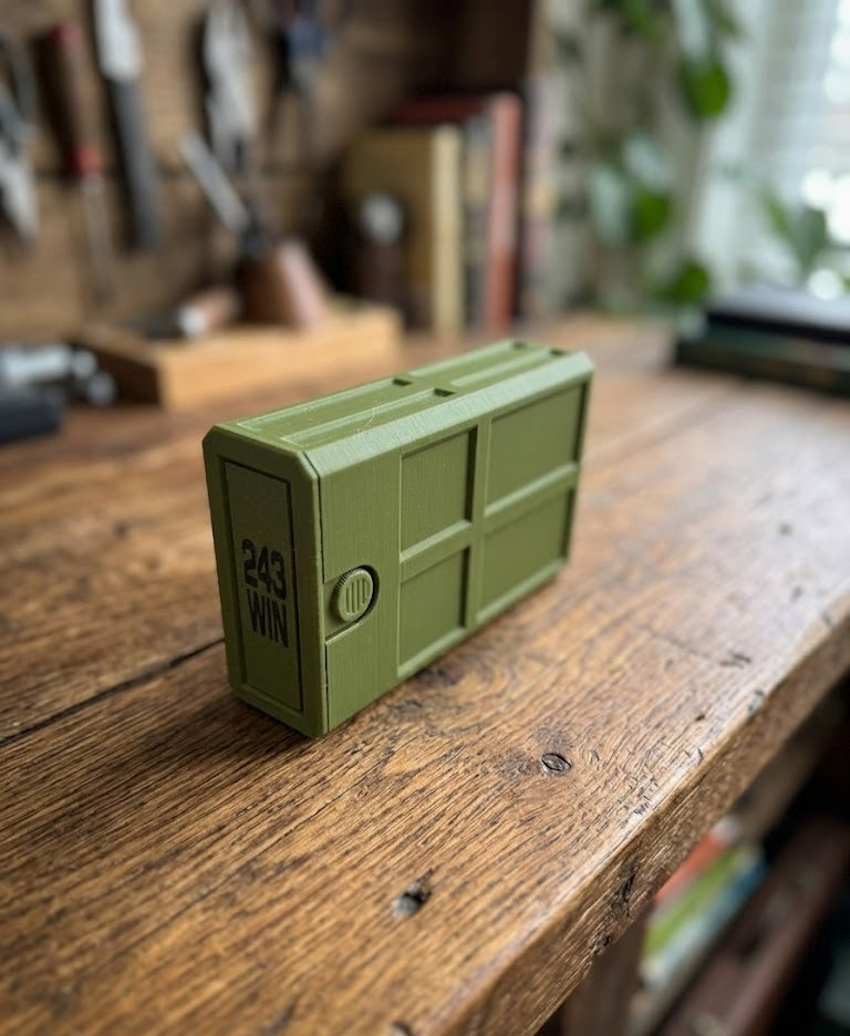 243WIN 20-Round Stackable Ammo Case with Sliding Tray | 3D Printed Ammunition Storage