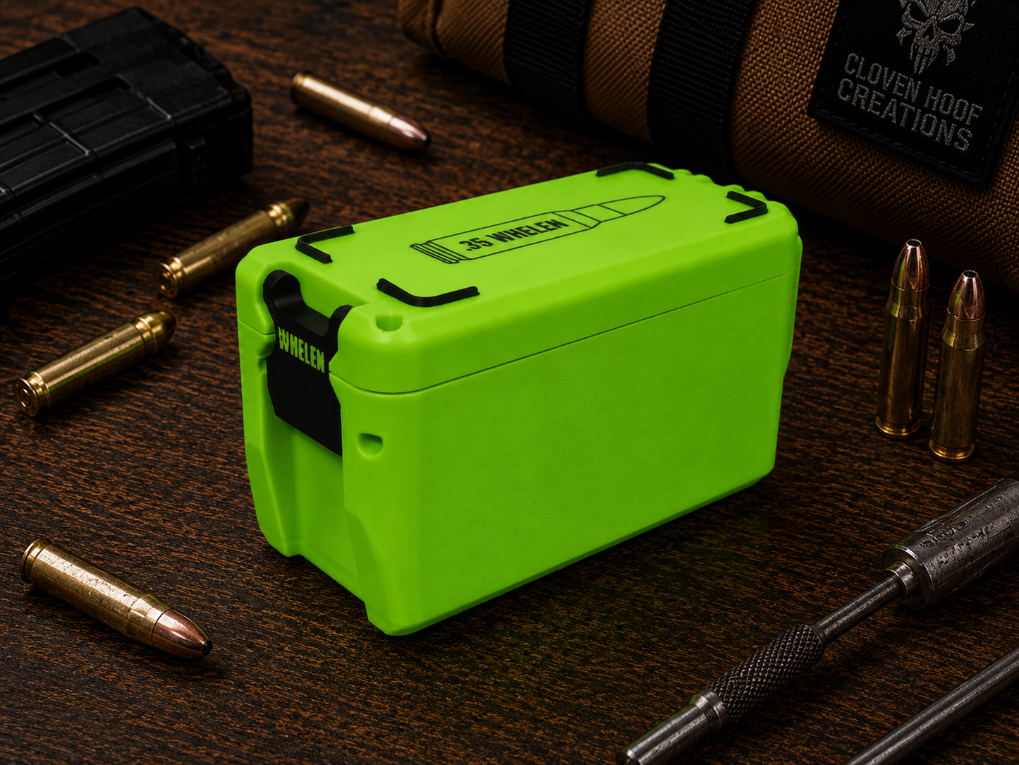 35 Whelen Ammo Box - 50 Round Stackable Locking Ammo Storage Case | 3D Printed