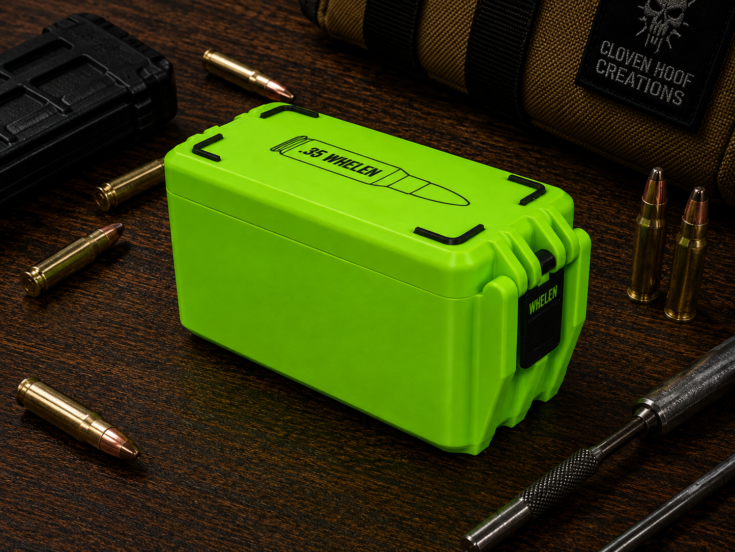 35 Whelen Ammo Box - 50 Round Stackable Locking Ammo Storage Case | 3D Printed