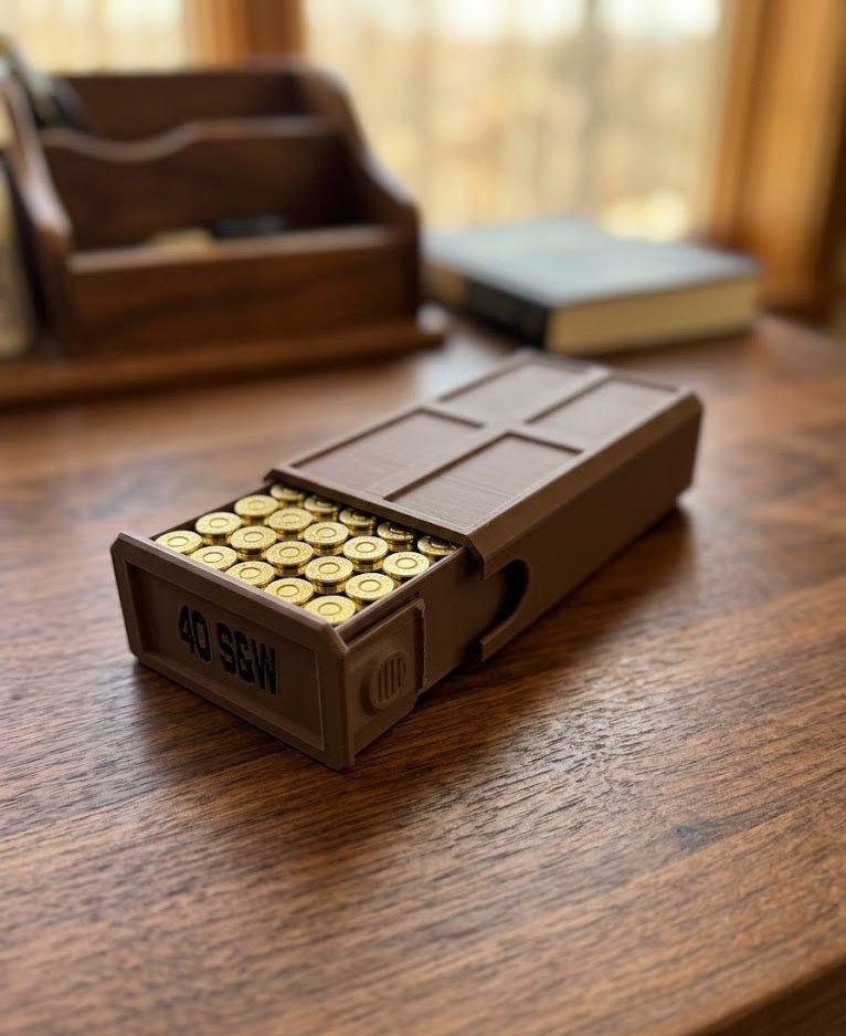 40S&W 50-Round Stackable Ammo Case with Sliding Tray | 3D Printed Ammunition Storage