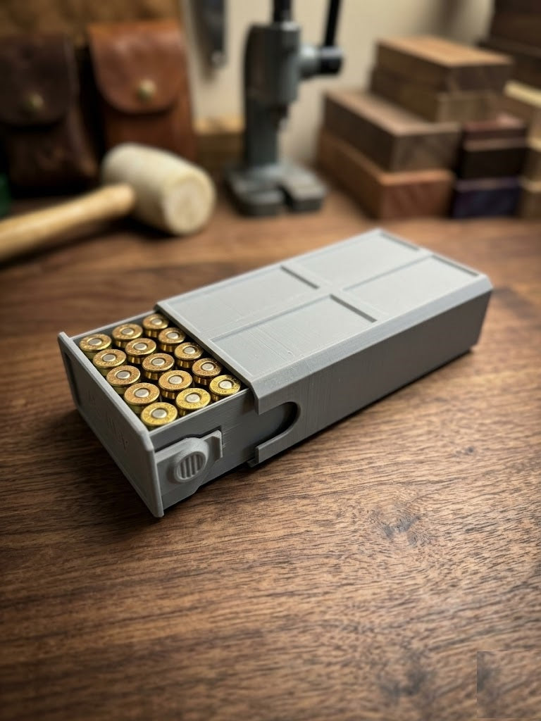 45ACP Stackable Sliding Tray Ammo Container 50 Rounds Compact Dual Locking Mechanism EDC Range Day 3D Printed Secure Closure