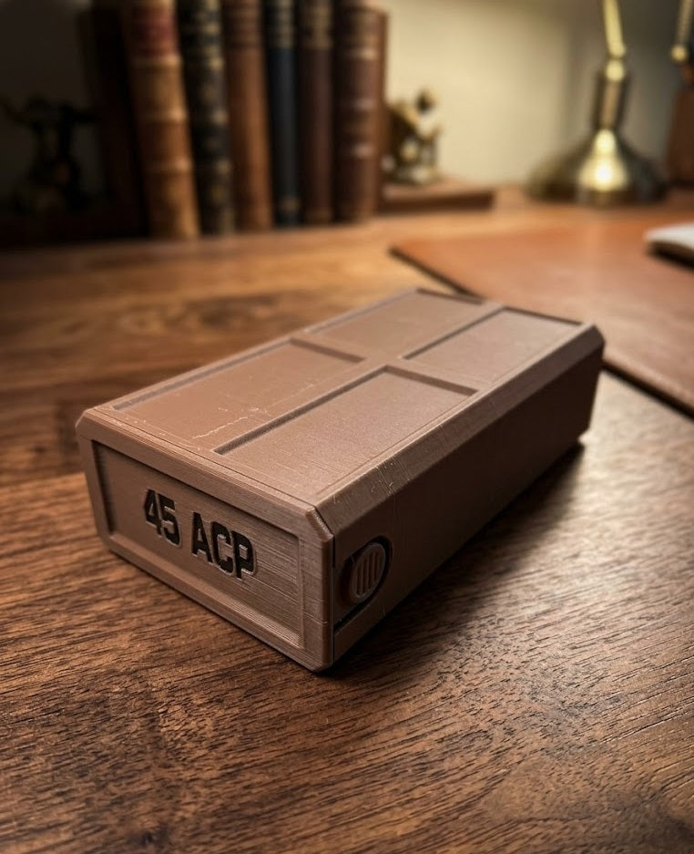 45ACP Stackable Sliding Tray Ammo Container 50 Rounds Compact Dual Locking Mechanism EDC Range Day 3D Printed Secure Closure