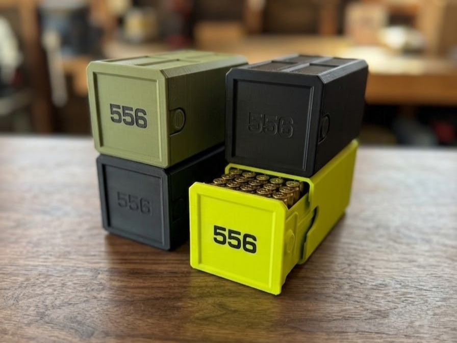 223/5.56 Stackable Sliding Tray Ammo Container 50 Rounds Compact Dual Locking Mechanism EDC Range Day 3D Printed Secure Closure