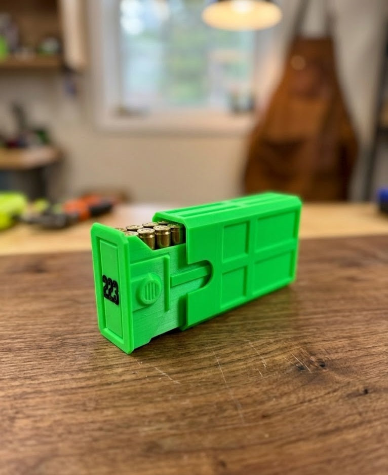 223/5.56 Stackable Sliding Tray Ammo Container 20 Rounds Compact Dual Locking Mechanism EDC Range Day 3D Printed Secure Closure