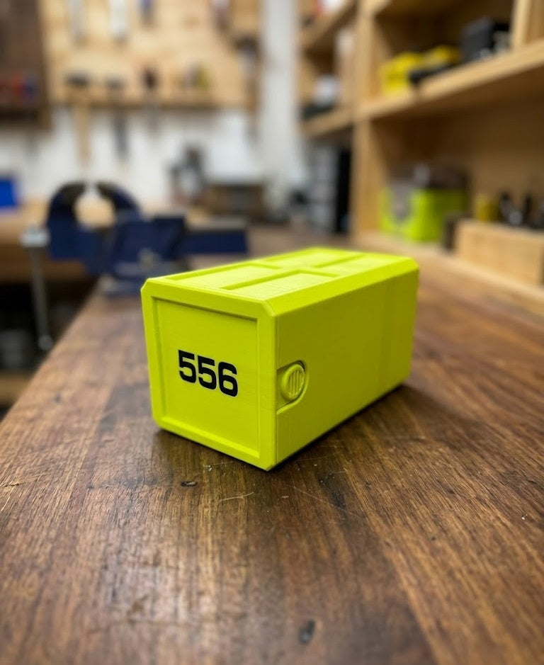 223/5.56 Stackable Sliding Tray Ammo Container 50 Rounds Compact Dual Locking Mechanism EDC Range Day 3D Printed Secure Closure