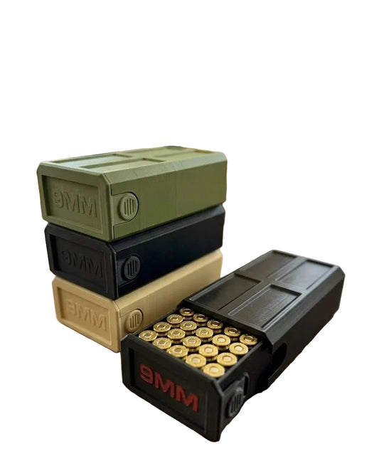 9mm Stackable Sliding Tray Ammo Container 50 Rounds Compact Dual Locking Mechanism EDC Range Day 3D Printed Secure Closure