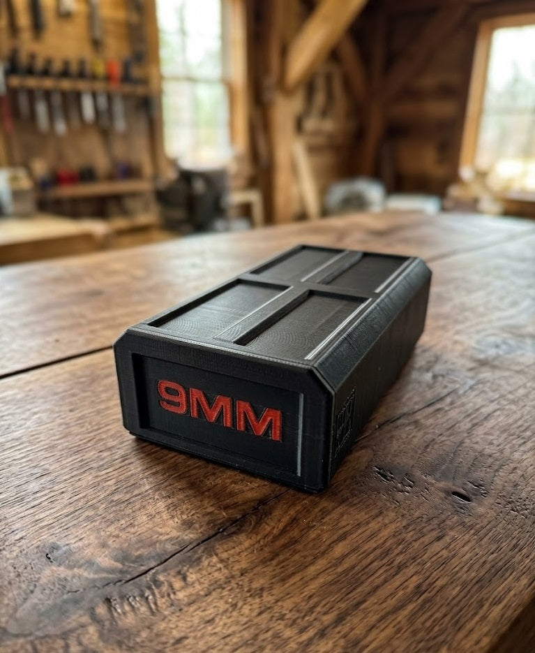 9mm Stackable Sliding Tray Ammo Container 50 Rounds Compact Dual Locking Mechanism EDC Range Day 3D Printed Secure Closure