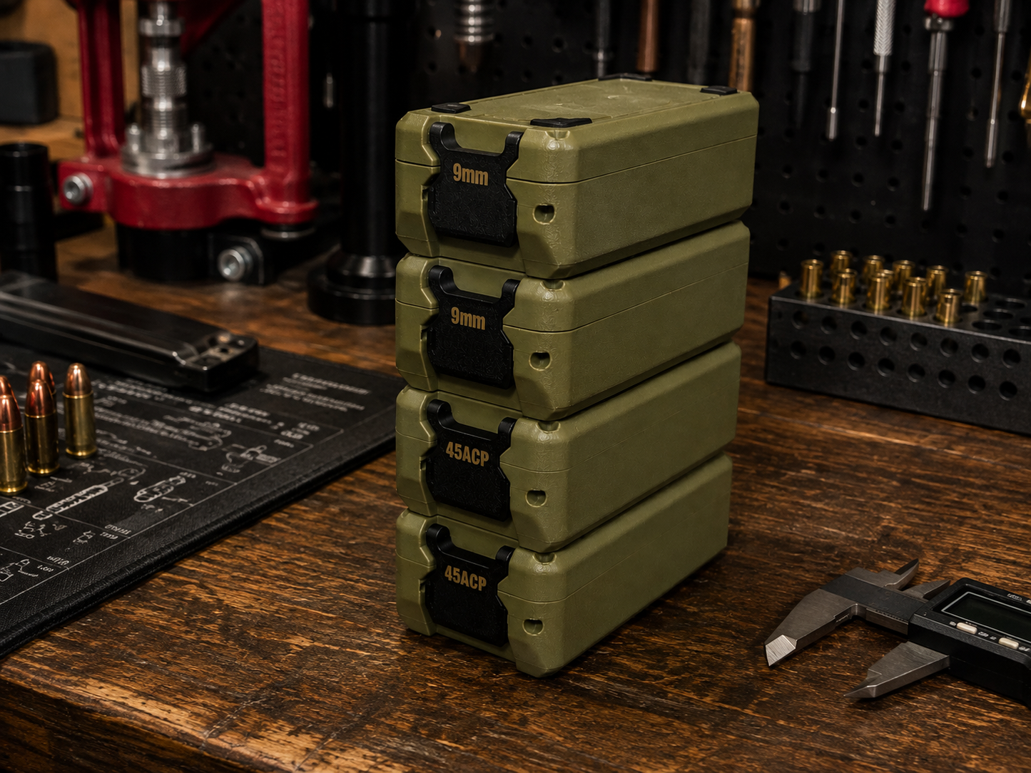 9MM Luger Ammo Box - 60 Round Stackable Locking Ammo Storage Case | 3D Printed