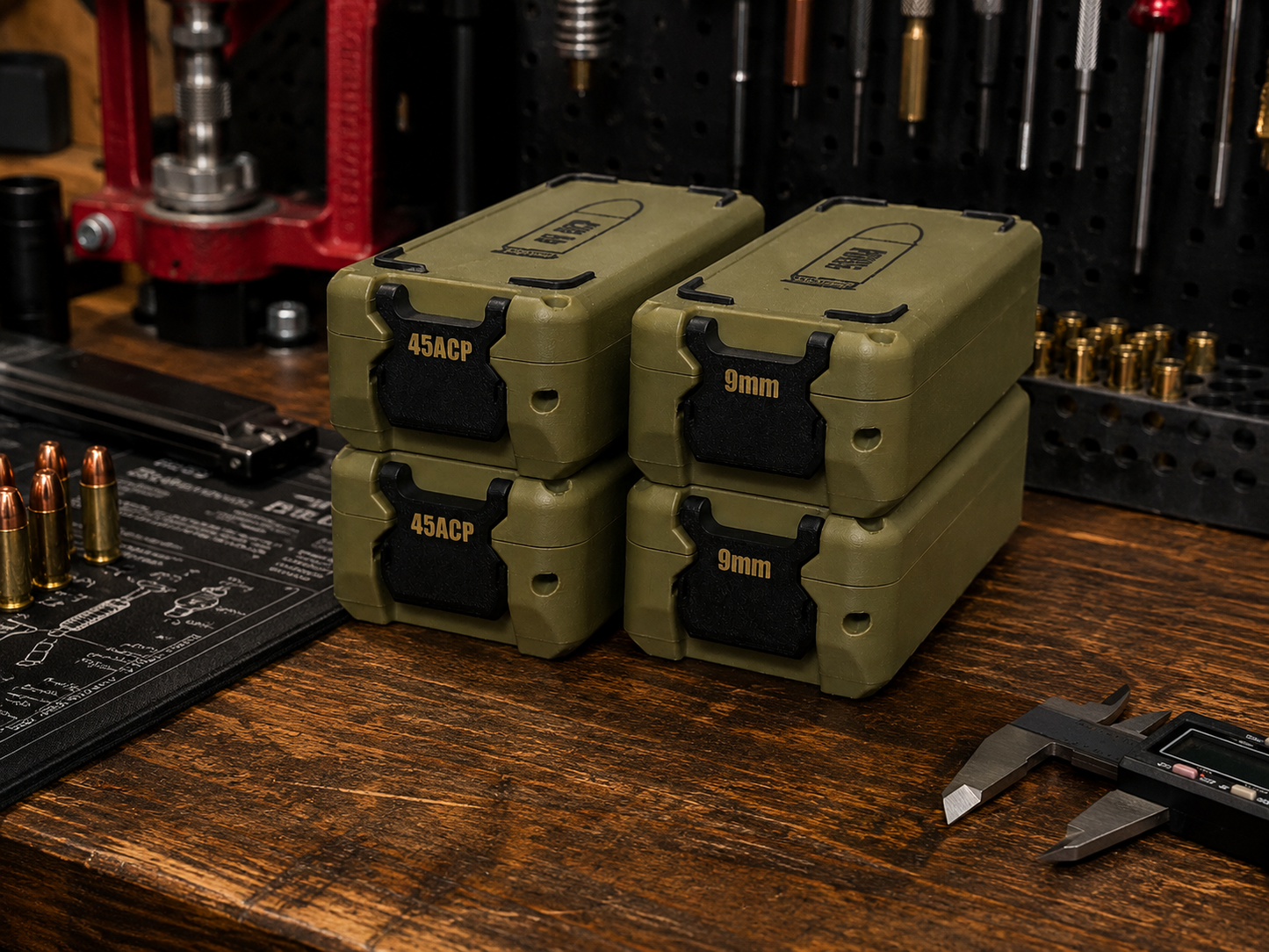 9MM Luger Ammo Box - 60 Round Stackable Locking Ammo Storage Case | 3D Printed