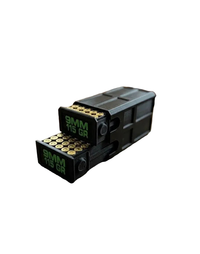 9mm Stackable Sliding Tray Ammo Container 100 Rounds Compact Dual Locking Mechanism EDC Range Day 3D Printed Secure Closure
