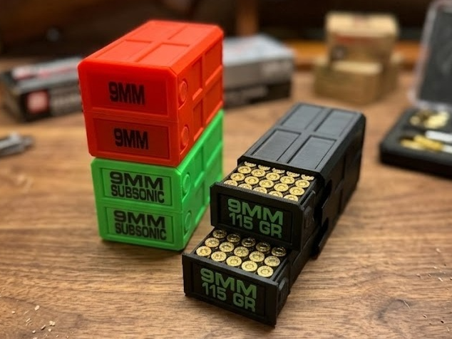 9mm Stackable Sliding Tray Ammo Container 100 Rounds Compact Dual Locking Mechanism EDC Range Day 3D Printed Secure Closure