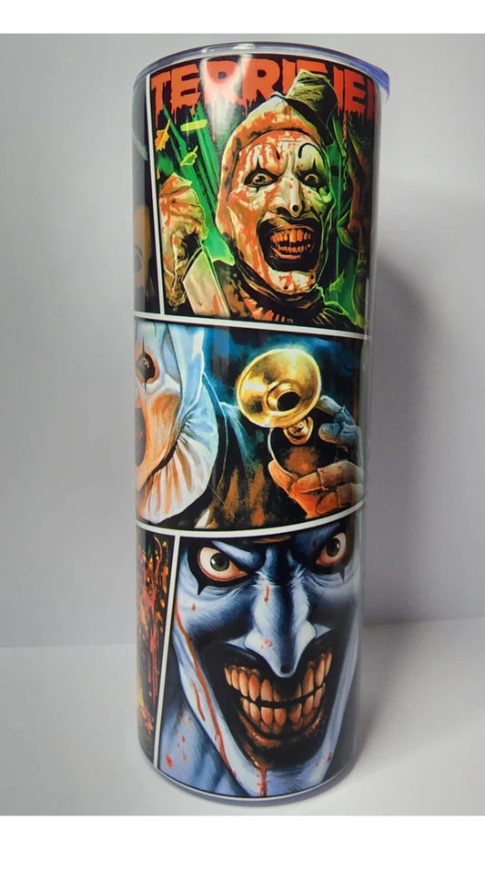 20oz Stainless Steel Tumbler, Terrifier, Terrifier 2, Art the Clown, Killer Clown