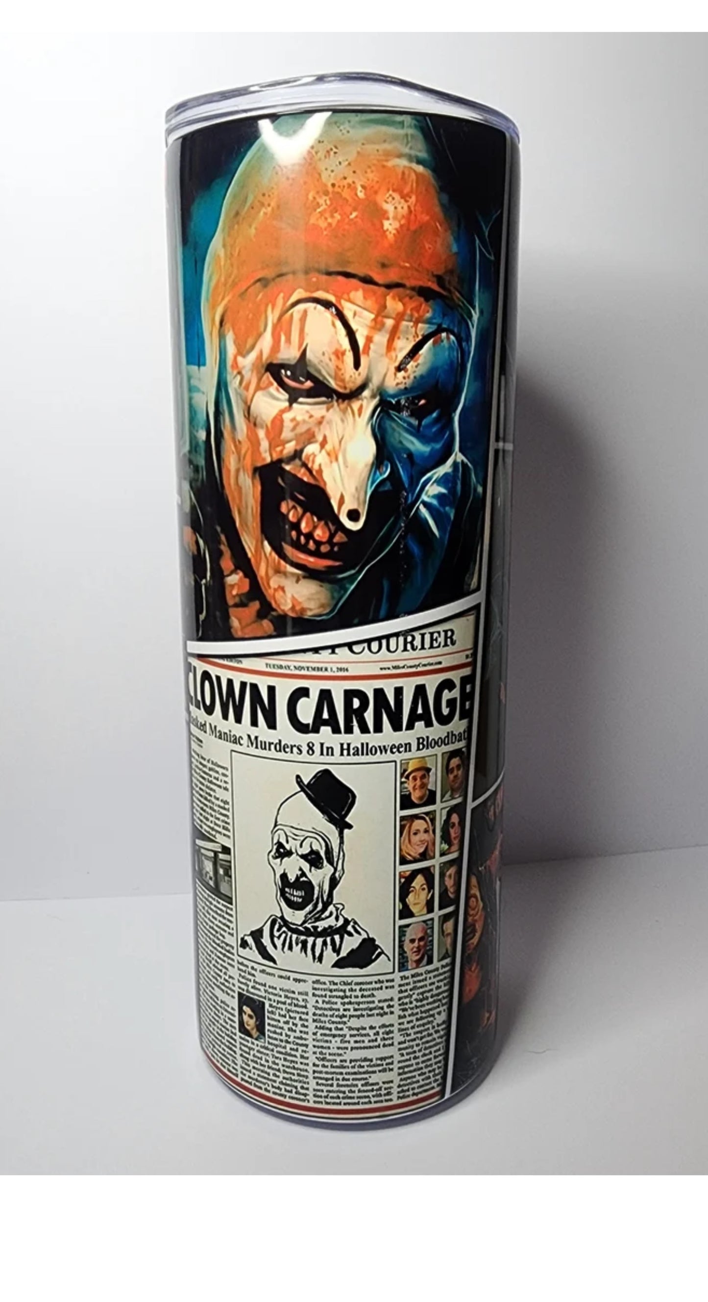 20oz Stainless Steel Tumbler, Terrifier, Terrifier 2, Art the Clown, Killer Clown